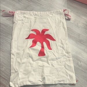 Pink Palm Puff White Drawstring Bag Only
